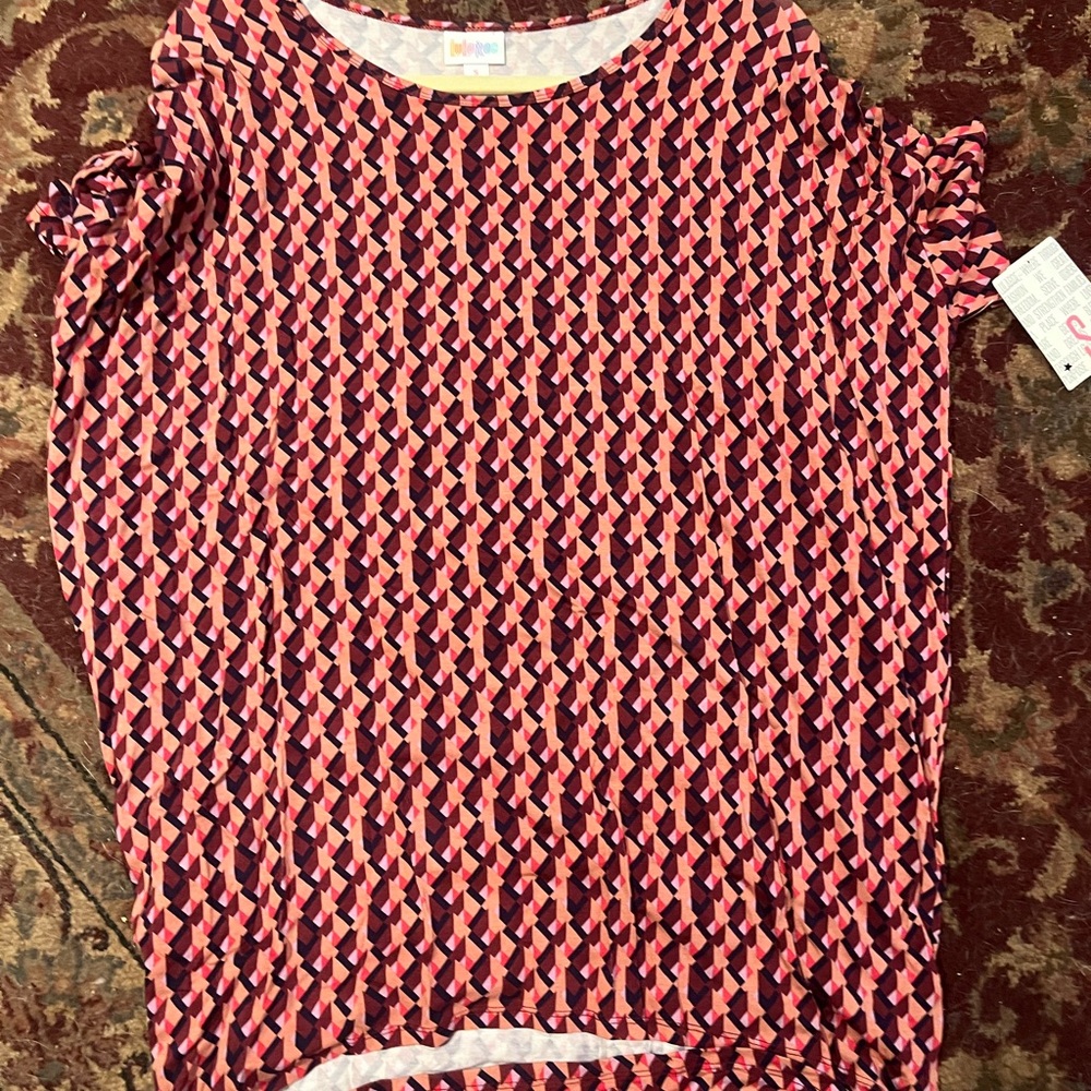 LuLaRoe Pink and Black Geometric Short Sleeve Timic Size Small